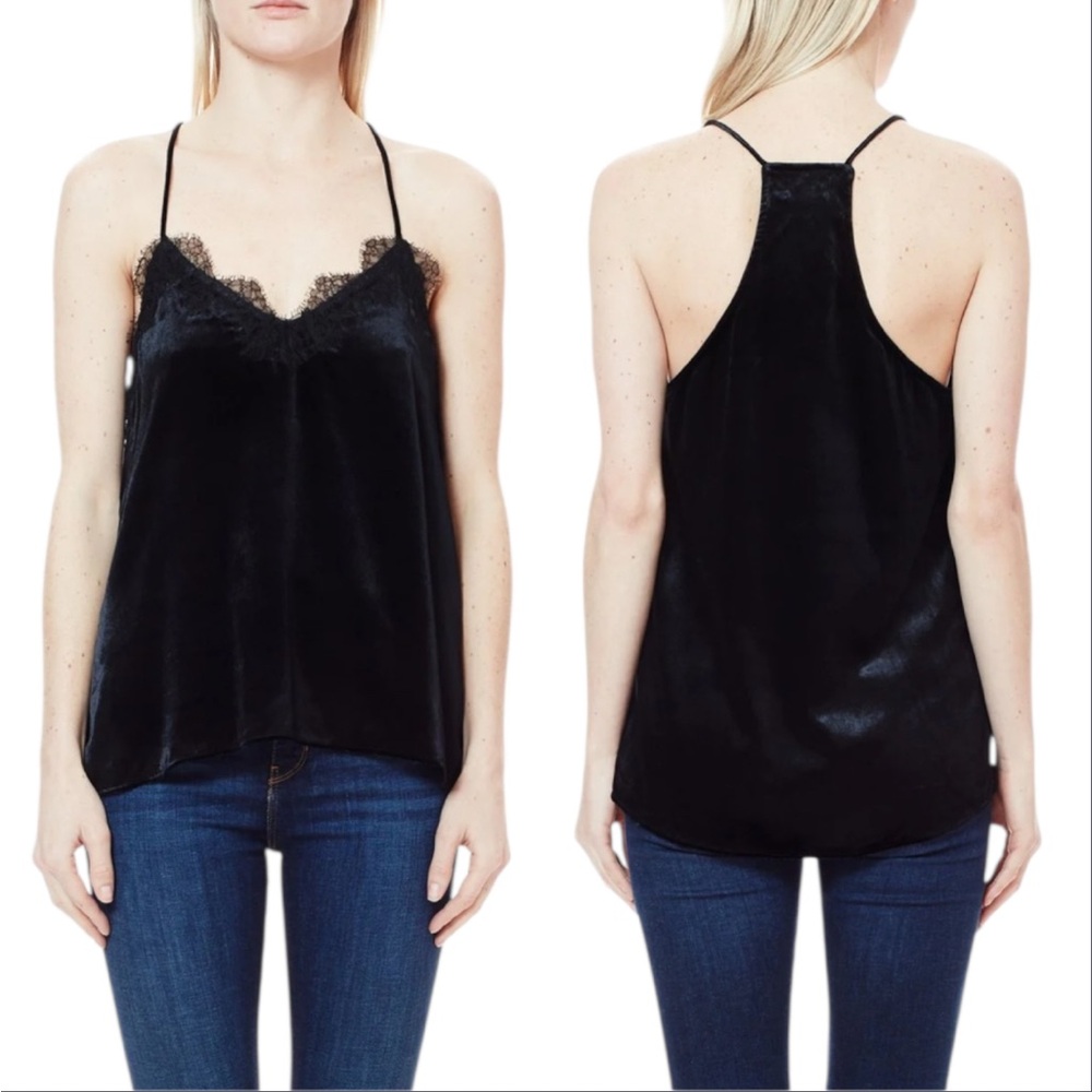CamiNYC The Race Liquid Velvet Tank Top Size XS Black Lace Trip Spaghetti Strap